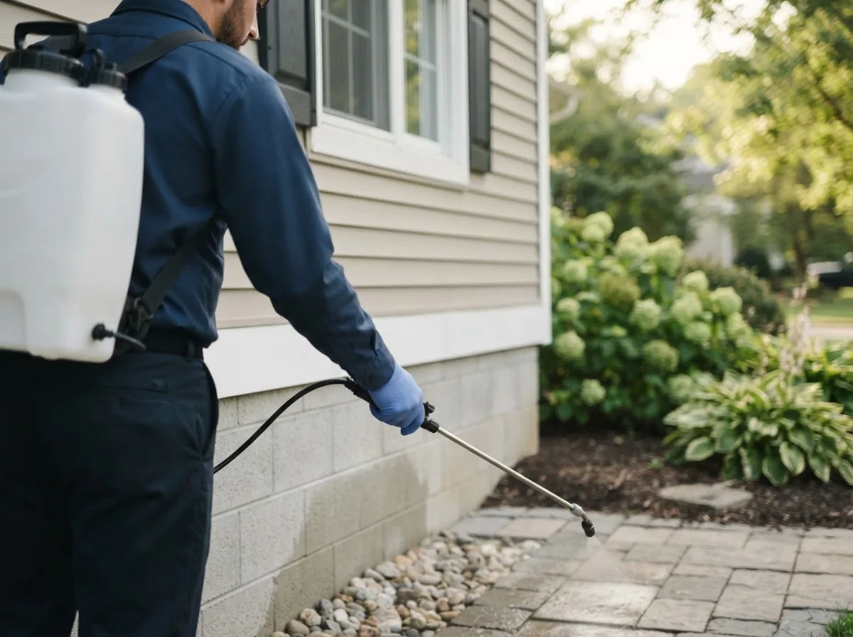 Pest control technician inspecting a home in Severy, KS